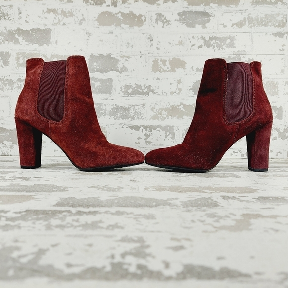 Esmara by Heidi Klum Burgundy Red Block Heel Elastic Gore Ankle Boots C110 - Picture 7 of 12